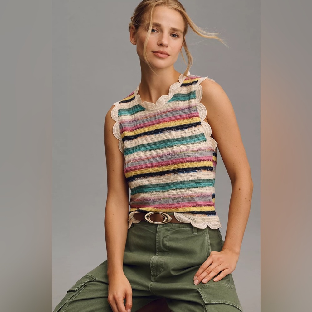 NWT Anthropologie Sleeveless Crochet Scallop-Trim Top